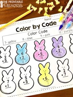 an easter themed color by code for kids to print and color with crayons