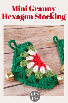 crochet mini christmas stocking Stocking Crochet Pattern, Stocking Crochet, Granny Hexagon, Tiny Bow, Stocking Ornament, Holiday Stocking