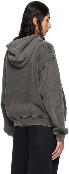 Relaxed-fit brushed French terry hoodie. · Logo printed at chest · Kangaroo pocket · Rib knit hem and cuffs · Dropped shoulders Supplier color: Washed charcoal Sporty Washed Black Sweatshirt With Pockets, Sporty Washed Black Hoodie With Pockets, Hoodie Logo, French Terry Hoodie, Top Collection, Alexander Wang, Kangaroo Pocket, French Terry, Kangaroo