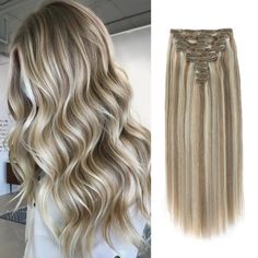 Lovrio 220g 22 inch Clip in Hair Extensions Human Hair, Piano Color Dirty Blonde with Platinumb Blonde Highlights P8-60 10 pieces 21 clips Shirley Brown, Halo Style, Dirty Blonde, Clip In Extensions, Clip In Hair Extensions, Hair A, Blonde Highlights, Human Hair Extensions