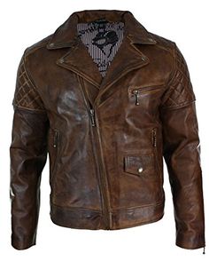 Veste marron pour homme en véritable cuir vielli avec fermeture éclair style motard vintage retro décontracté Motorcycle Vintage, Herren Style, Retro Mode, Leather Biker Jacket, Brown Leather Jacket