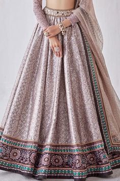 Buy Grey Dupion Embroidered Hand Sequin And Badla Bridal Lehenga Set For Women by Cedar & Pine Online at Aza Fashions in US