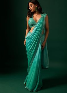 Blue Ivy Saree Chamee n Palak - Fabilicious Fashion Plunging Neckline Blouse, Embellished Saree, Saree Georgette, Party Sarees, Vacuum Storage, Saree Designs Party Wear, Blouse Silk, Indian Dresses Traditional, Ready To Wear Saree