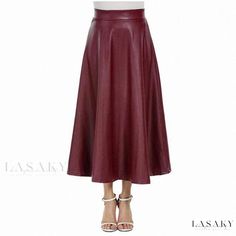 Lasaky - Luxurious High-Waist Long Dress with Full Skirt and Dramatic Sway Hippie Rock, Maxi Skirt Fall, Casual Elegant Style, Faux Leather Midi Skirt, High Waist Long Skirt, Pu Leather Skirt, Estilo Hippy, Leather Midi Skirt, Long Skirts For Women