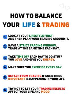 a poster with the words how to balance your life and trading on it's side