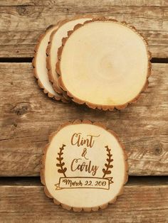 three wooden coasters with the words cut and cosy written in gold on them