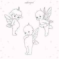 three little angels with wings and stars in the background