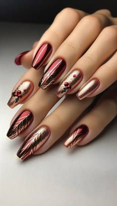 November Nails Fall, Nail Art Noel, Elegant Touch Nails, Art Deco Nails, November Nails, Christmas Gel Nails, Beautiful Nail Designs, Xmas Nails, Elegant Nails