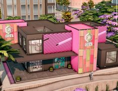 Sims 4 Modern Community Lots, Sims Club Ideas, The Sims 4 Community Lot Ideas, Sims 2 Community Lot Ideas, Nightclub Exterior Design, Sims 4 Build Ideas Community, Community Lots Sims 4, Sims Community Lots, Sims 4 Boutique