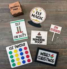 several magnets with different sayings on them and one has a rubber stamp that says selfie magic