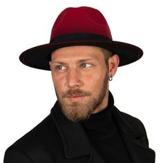 "Our handmade winter fedora hats are chic and stylish accessories for every occasions.  They are classic accessories with their vintage styles for winter / fall day and night.  They are also great gift for her and for him.   They have internal drawstring for adjustable fit from 55 cm to 59 cm. Our faux felt fedoras are unisex and looks perfect for everyone.  Color : Burgundy ( with Black ombre) Brim size : 7 cm ( 2.75\") Crown : 12.7 cm (5\") Ribbon : 3 cm grosgrain ribbon You can brush with sof Classic Fedora Costume Hat For Winter, Classic Burgundy Hats For Winter, Burgundy Brimmed Winter Hat, Classic Burgundy Winter Hat, Red Fedora With Curved Brim, Burgundy Brimmed Felt Hat For Winter, Classic Burgundy Hat With Curved Brim, Classic Burgundy Hat With Flat Brim, Winter Burgundy Wide Brim Fedora