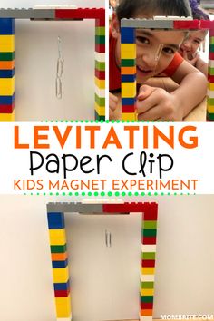 kids are playing with legos and making their own levitating paper clip craft