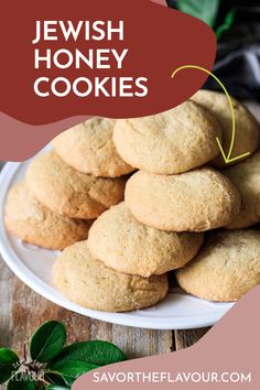 jewish honey cookies on a plate with the title above it