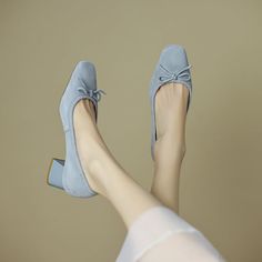 Looking for a pair of stylish and elegant heels? Look no further than these blue suede heels with a bow detail! They are perfect for any formal or special occasion. and they will definitely make you stand out from the crowd. The block heel is both comfortable and fashionable. and the suede material is very luxurious. Order now and get free shipping! Upper: Suede Leather Lining: Leather Outsole: TPR Toe: Round Toe Closure: Slip on Heel: 5cm Color: Pink. Blue. Nude Handmade?: Yes Chic Blue Block Heels With Round Toe, Chic Blue Evening Block Heels, Light Blue Block Heel Formal Shoes, Light Blue Block Heel Formal Heels, Blue Block Heels For Spring Formal, Blue Block Heels For Spring Formal Events, Formal Light Blue Block Heel Shoes, Spring Formal Blue Block Heels, Suede Heels With Bow For Evening