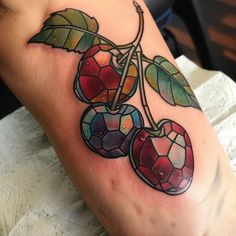 Intricate Cherry Tattoo Sketches American Traditional Locket Tattoo, Color Shoulder Tattoo, Stained Glass Tattoo Ideas, Quirky Tattoos, Cherry Tattoo, Stained Glass Tattoo, Cherry Tattoos, Kawaii Tattoo, Sweet Tattoos