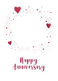 a happy anniversary card with hearts and confetti in the shape of a circle