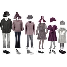 a group of people standing next to each other in front of a white background wearing clothes and hats