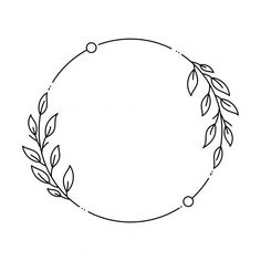 a black and white circle with leaves on it