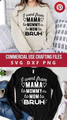 two different types of sweatshirts with the words i want to be mom and son