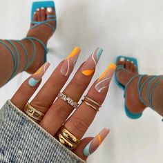 August Nails Ideas Coffin, Ballet Nails, Nagel Tips, Colorful Nails, Bright Nails, Girls Nails, Acrylic Nails Coffin, Nail Arts, Long Acrylic Nails