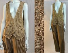 Details: *Fabric:          50 cotton / 30 silk/ 20 nylon crochet knit         57 linen/ 28 poly /15 rayon solid woven *Back metal buckle & tie *Small elegant leather buttons *Never Worn *Made in Hong Kong *5 digit RN number *Excellent Condition  Size P (would also fit S / M)    20" Back to Hem 14" Shoulder edge to opposite shoulder edge 19" X 2 measured flat - under arm to under arm 38" Mannequin Measurements in inches: Height - shoulder to foot 61; bust 33; waist 23.5; hips 35.5; arm to wrist 24; shoulders 14.5; thigh 18; inseam 31-32. Elegant Stretch Sweater Vest For Spring, Fitted Beige Vest For Layering, Fitted Beige Sweater Vest, Fitted Elegant Beige Sweater Vest, Elegant Fitted Beige Sweater Vest, Elegant Stretch Summer Vest, Elegant Summer Layering Vest, Chic Fitted Open Knit Sweater Vest, Fitted Beige Sweater Vest For Layering