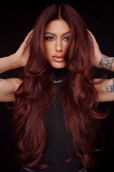 Reds For Brunettes, Red Auburn Hair Color Burgundy, 6rr Hair Color Red, Red Hair For Latinas, Mahogany Hair With Highlights, Dark Red Hair Brown Eyes, Full Hair Color Ideas, 2024 Red Hair Trends For Women, Red Chocolate Hair