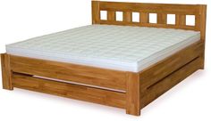 a wooden bed frame with two drawers on each side and a mattress in the middle