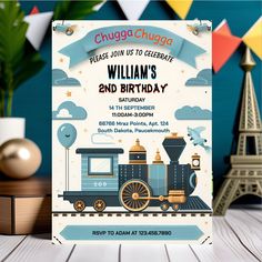 a birthday card with a train on it