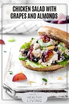 chicken salad with grapes and almonds on a bun