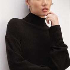 Size Xs, New With Tags. $248 Retail. Chic Black Sweater With Ribbed Cuffs, Elegant Black Sweater With Ribbed Cuffs, Black Sweater With Ribbed Cuffs, Everlane Long Sleeve Sweater, Modern Oversized Black Sweater, Black Cashmere Winter Top, Sleek Black Winter Top, Sleek Black Top For Winter, Everlane Casual Black Tops