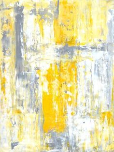 an abstract painting with yellow and grey colors