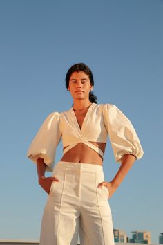 The Chloe pants are crafted from 100% Turkish cotton fabric and are a go-to summer staple piece. It's elastic waist and binding on the seams made to be worn with style and for a classic look. This is a truly versatile and chic everyday style that adds statement to your day. Swimming Swimsuit, Romper And Jacket, Summer Staples, Feminine Look, Swimsuit Cover, Sweatshirt Dress, Balloon Sleeves, Sweater And Shorts, A Romantic