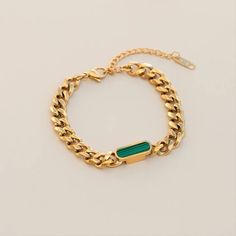 USE CODE THE FOLLOWING CODE TO RECIEVE 15% OFF: UGCARTISTRY15. Adding more character to your chain bracelet is this interesting center stone design. Upgrade your daily bracelet with this and level up your looks. Plating: 14k Gold Materials: 14k Gold on Stainless Steel, Green Aventurine Measurements: 170mm+50mm Hypoallergenic Trendy Cuban Link Bracelet With Adjustable Chain, Modern Cuban Link Bracelet As Gift, Modern Cuban Link Bracelet Gift, Trendy Green Chain Bracelet As Gift, Everyday Green Chain Jewelry, Trendy Gold-plated Bracelets, Trendy Green Chain Bracelet For Gift, Everyday Green Jewelry With Chain, Trendy Cuban Link Jewelry Gift