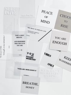 several pieces of paper with words and phrases on them that say, choose to rise