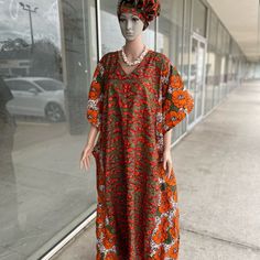 African Ankara Handmade Full Length Long Maxi Dress. Model Is Wearing Size 4 Made With Polycotton Fabrics The Head Wear Available For Additional Cost. Orange Tunic Maxi Dress For Spring, Spring Orange Tunic Maxi Dress, Orange Cotton Maxi Dress For Vacation, Traditional Orange Maxi Dress For Vacation, Orange Cotton Kaftan, Casual Orange Maxi Length Kaftan, Kitenge Dress Designs, Ankara Long Dress, Fall Color Dresses