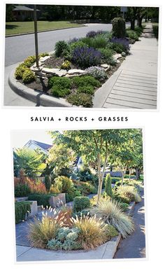 two pictures showing different types of landscaping