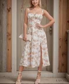 Lasaky - Floral Maxi Dress with Slit Design and Waist Tie - Sleeveless Terry Cloth Dress, Silk Sleepwear, Silk Camisole, Home Dress, Types Of Skirts, Floral Maxi, Mulberry Silk, Red Rose, Floral Maxi Dress