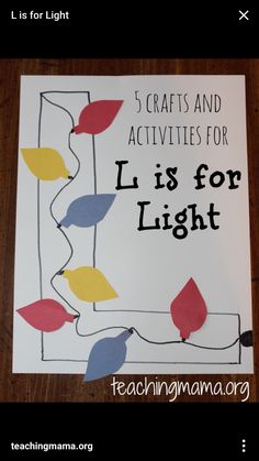 a poster with the words 5 crafts and activities for lis for light on it