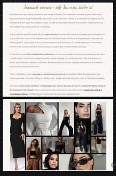 Soft Dramatic – Dysk Google Soft Dramatic Necklines, Soft Dramatic Capsule Wardrobe, Soft Dramatic Casual Outfit, Dramatic Outfits, Dramatic Clothes, Dramatic Makeup