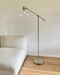 Overall very good condition with a minor imperfections like scratches on the base.  DIMENSIONS Approximately 58" tall when extended. The bending arm is 24" long The shade diameter is 10" Floor Lamp Mid Century, Mcm Lamp, Reading Floor Lamp, Lamp With Glass, Floor Lamp Styles, Lamp Mid Century, Reading Lamp Floor, Adjustable Floor Lamp, Living Room Inspo