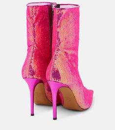 Sebert Sequined Ankle Boots in Pink - Alexandre Vauthier | Mytheresa Glitter Boots With Pointed Toe For Party, Glitter Pointed Toe Party Boots, Party Glitter Boots With Pointed Toe, Spring Party Patent Leather Boots, Glamorous Ankle-high Boots For Parties, Glamorous High Ankle Boots For Party, Glamorous Ankle-high Party Boots, Spring Party Ankle-high Heeled Boots, Ankle-high Heeled Boots For Spring Parties