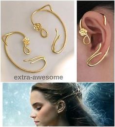 Cincin Diy, Ear Cuff Gold, Gold Ear Cuff, Earrings Ear, Disney Jewelry, Ear Cuffs, Rose Earrings, Cuff Earrings, Metal Wire