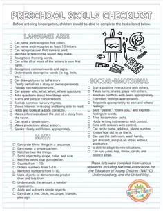 a printable worksheet for the preschool skills checklist