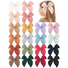 PACK OF 20 - Our baby bow clips come in 20 different colors to complement any little girl's everyday outfit. These colors are our latest trend, stylish and can be matched with your girls clothes for almost any occasion. Bow Size: 5.5” bow with unique edging design Baby Bow Clips, Big Hair Bows, Trendy Girl, Fabric Bows, Bow Set, Girl Hair Bows