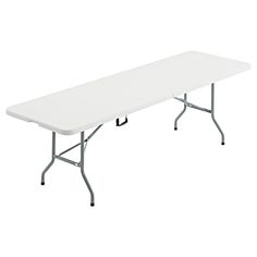 a white rectangular folding table on a white background