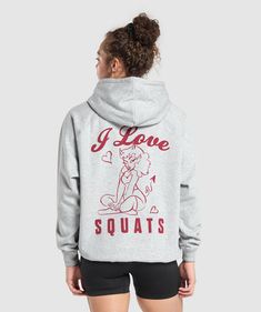 WE LOVE SQUATS Show your love for never skipping leg day in these graphic fits. • A loose fit keeps this style feeling relaxed • Ribbed hem and cuff to subtly cinch the fit• Heavyweight cotton & brushback fabric inside for peak comfort • Graphic print at chest • Relaxed raglan sleeves SIZE & FIT • Oversized fit • Model is and wears a size XX MATERIALS & CARE • 80% Cotton, 20% Polyester • 285gsm, heavyweight cotton SKU: B1C9E-GBCN Athletic Dresses, Gym Jacket, Leg Day, Sport Dress, Sweater Tank Top, Seamless Leggings, Hoodie Top, Summer Essentials, Dresses With Leggings