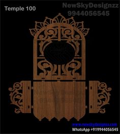 a wooden frame with an ornate design on the front and back side, in black background