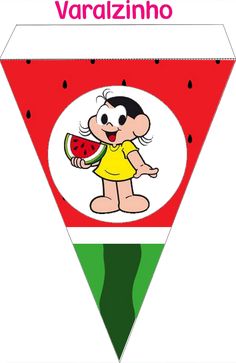 a cartoon character is holding a slice of watermelon