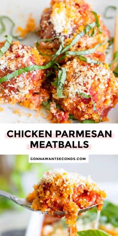 chicken parmesan meatballs on a fork