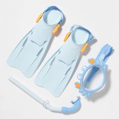 two children's swimming equipment are shown on a white background, one is blue and the other is yellow